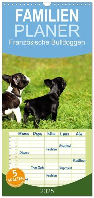 Familienplaner 2025 - Französische Bulldoggen mit 5 Spalten (Wandkalender, 21 x 45 cm) CALVENDO