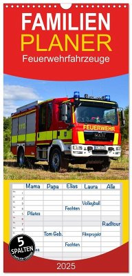 Familienplaner 2025 - Feuerwehrfahrzeuge mit 5 Spalten (Wandkalender, 21 x 45 cm) CALVENDO