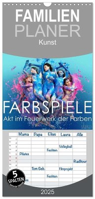 Familienplaner 2025 - FARBSPIELE - Akt im Feuerwerk der Farben mit 5 Spalten (Wandkalender, 21 x 45 cm) CALVENDO