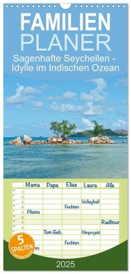 Familienplaner 2025 - Sagenhafte Seychellen - Idylle im Indischen Ozean mit 5 Spalten (Wandkalender, 21 x 45 cm) CALVENDO