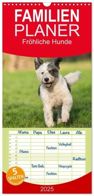 Familienplaner 2025 - Fröhliche Hunde mit 5 Spalten (Wandkalender, 21 x 45 cm) CALVENDO