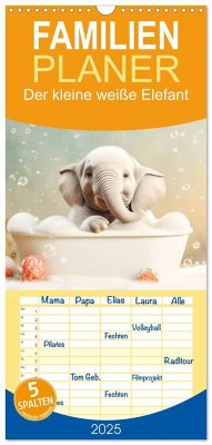 Familienplaner 2025 - Der kleine weiße Elefant mit 5 Spalten (Wandkalender, 21 x 45 cm) CALVENDO
