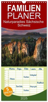 Familienplaner 2025 - Naturparadies Sächsische Schweiz mit 5 Spalten (Wandkalender, 21 x 45 cm) CALVENDO