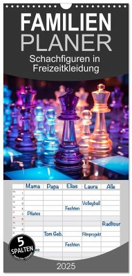 Familienplaner 2025 - Schachfiguren in Freizeitkleidung mit 5 Spalten (Wandkalender, 21 x 45 cm) CALVENDO