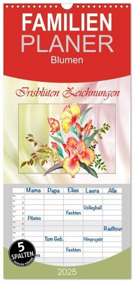 Familienplaner 2025 - Irisblüten Zeichnungen mit 5 Spalten (Wandkalender, 21 x 45 cm) CALVENDO