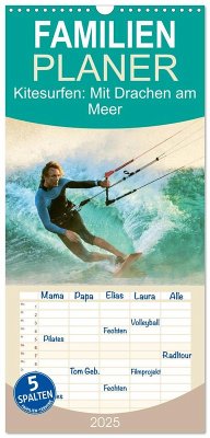 Familienplaner 2025 - Kitesurfen: Mit Drachen am Meer mit 5 Spalten (Wandkalender, 21 x 45 cm) CALVENDO