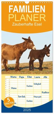 Familienplaner 2025 - Zauberhafte Esel mit 5 Spalten (Wandkalender, 21 x 45 cm) CALVENDO