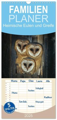 Familienplaner 2025 - Heimische Eulen und Greife mit 5 Spalten (Wandkalender, 21 x 45 cm) CALVENDO