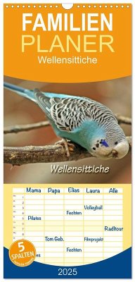 Familienplaner 2025 - Wellensittiche mit 5 Spalten (Wandkalender, 21 x 45 cm) CALVENDO