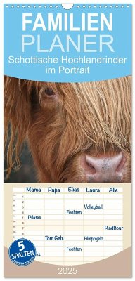 Familienplaner 2025 - Schottische Hochlandrinder - Highland Cattle im Portrait mit 5 Spalten (Wandkalender, 21 x 45 cm) CALVENDO - Calvendo;Cross, Martina