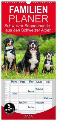 Familienplaner 2025 - Schweizer Sennenhunde - aus den Schweizer Alpen mit 5 Spalten (Wandkalender, 21 x 45 cm) CALVENDO