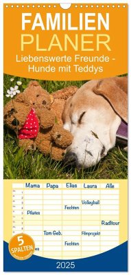 Familienplaner 2025 - Liebenswerte Freunde - Hunde mit Teddys mit 5 Spalten (Wandkalender, 21 x 45 cm) CALVENDO