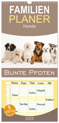 Familienplaner 2025 - Bunte Pfoten mit 5 Spalten (Wandkalender, 21 x 45 cm) CALVENDO