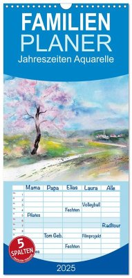 Familienplaner 2025 - Jahreszeiten Aquarelle mit 5 Spalten (Wandkalender, 21 x 45 cm) CALVENDO - Calvendo;Krause, Jitka