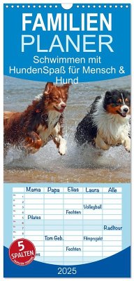 Familienplaner 2025 - Schwimmen mit Hunden - Spaß für Mensch und Hund mit 5 Spalten (Wandkalender, 21 x 45 cm) CALVENDO