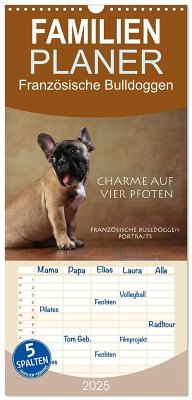 Familienplaner 2025 - Charme auf vier Pfoten - Französische Bulldoggen Portraits mit 5 Spalten (Wandkalender, 21 x 45 cm) CALVENDO - Calvendo;Behr, Jana