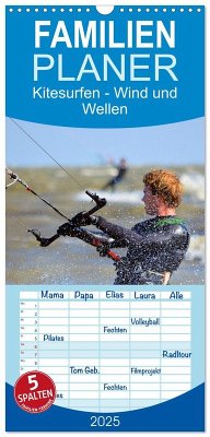 Familienplaner 2025 - Kitesurfen - Wind und Wellen mit 5 Spalten (Wandkalender, 21 x 45 cm) CALVENDO