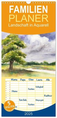 Familienplaner 2025 - Landschaft in Aquarell mit 5 Spalten (Wandkalender, 21 x 45 cm) CALVENDO