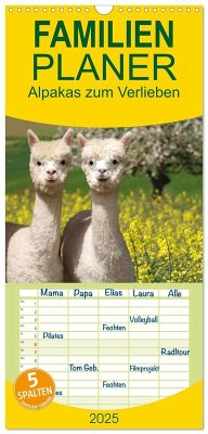 Familienplaner 2025 - Alpakas zum Verlieben mit 5 Spalten (Wandkalender, 21 x 45 cm) CALVENDO