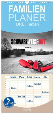 Familienplaner 2025 - Schwarz - Weiß - Rot mit 5 Spalten (Wandkalender, 21 x 45 cm) CALVENDO