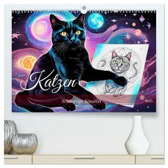 Katzen Schnurrige Künstler (hochwertiger Premium Wandkalender 2025 DIN A2 quer), Kunstdruck in Hochglanz - Calvendo;Djeric, Dusanka