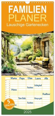 Familienplaner 2025 - Lauschige Gartenecken mit 5 Spalten (Wandkalender, 21 x 45 cm) CALVENDO
