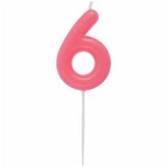 Zahlenkerze 6, Neon Pink