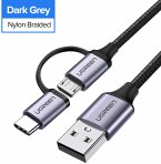 UGREEN USB-A to Micro USB + USB Type-C Cable 1m Black