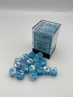 GeminiŽ 12mm d6 Pearl Turquoise-White/blue Luminary Dice Block (36 dice)