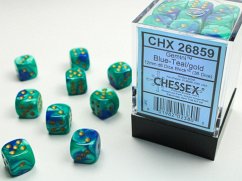 GeminiŽ 12mm d6 Blue-Teal/gold Dice Block (36 dice)