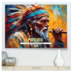 Portraits im Stil amerikanischer Ureinwohner (hochwertiger Premium Wandkalender 2025 DIN A2 quer), Kunstdruck in Hochglanz