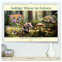 Goldige Mäuse im Grünen (hochwertiger Premium Wandkalender 2025 DIN A2 quer), Kunstdruck in Hochglanz