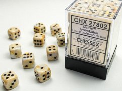 Marble 12mm d6 Ivory/black Dice Block (36 dice)