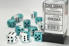 GeminiŽ 16mm d6 Teal-White/black Dice Block (12 dice)