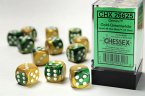 GeminiŽ 16mm d6 Gold-Green/white Dice Block (12 dice)