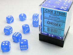 Frosted 12mm d6 Blue/white Dice Block (36 dice)