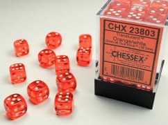 Translucent 12mm d6 Orange/white Dice Block (36 dice)