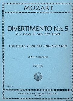 Cover Divertimento C major no.5 KV.Anh229 for flute, clarinet and bassoon parts