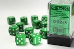 Opaque 16mm d6 Green/white Dice Block (12 dice)