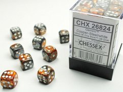 GeminiŽ 12mm d6 Copper-Steel/white Dice Block (36 dice)