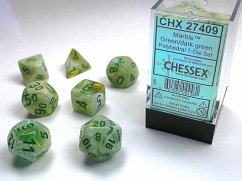 Marble Polyhedral Green/dark green 7-Die Set