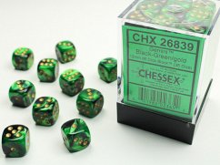 GeminiŽ 12mm d6 Black-Green/gold Dice Block (36 dice)