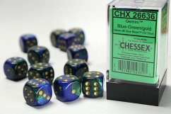 Cover GeminiŽ 16mm d6 Blue-Green/gold Dice Block (12 dice)