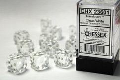 Translucent 16mm d6 Clear/white Dice Block (12 dice)