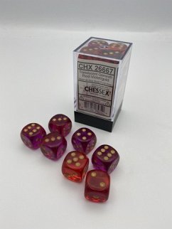 GeminiŽ 16mm d6 Translucent Red-Violet/gold Dice Block (12 dice)