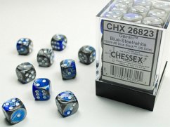 GeminiŽ 12mm d6 Blue-Steel/white Dice Block (36 dice)