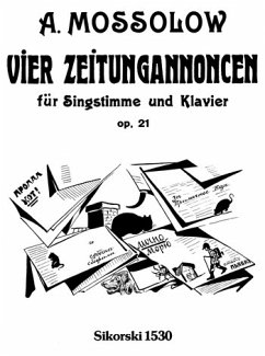 Cover 4 Zeitungsannoncen op.21 für mittlere Singstimme und Klavier (dt/russ/fr)