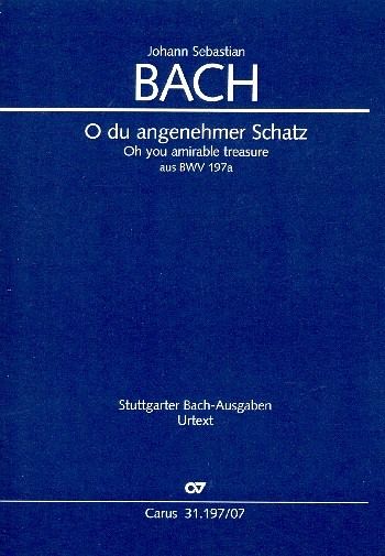 O du angenehmer Schatz aus BWV197a für Alt, 2 Flöten, Fagott (Violoncello) und Bc Studienpartitur (dt)