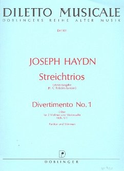 Cover Divertimento E-Dur Nr.1 Hob.V:1 für 2 Violinen und Violoncello Partitur und Stimmen