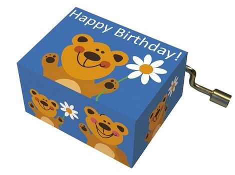 Spieluhr Melodie Happy Birthday Motiv Bär mit Blume